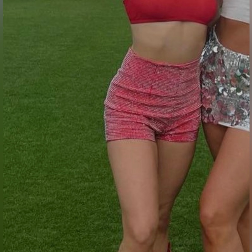 Red studded shorts